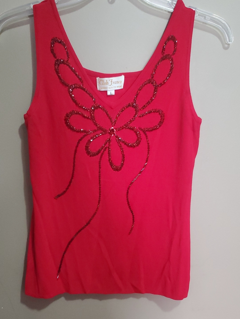 Club Franco Women’s Red Sleeveless Embellished Tank Top Size Large